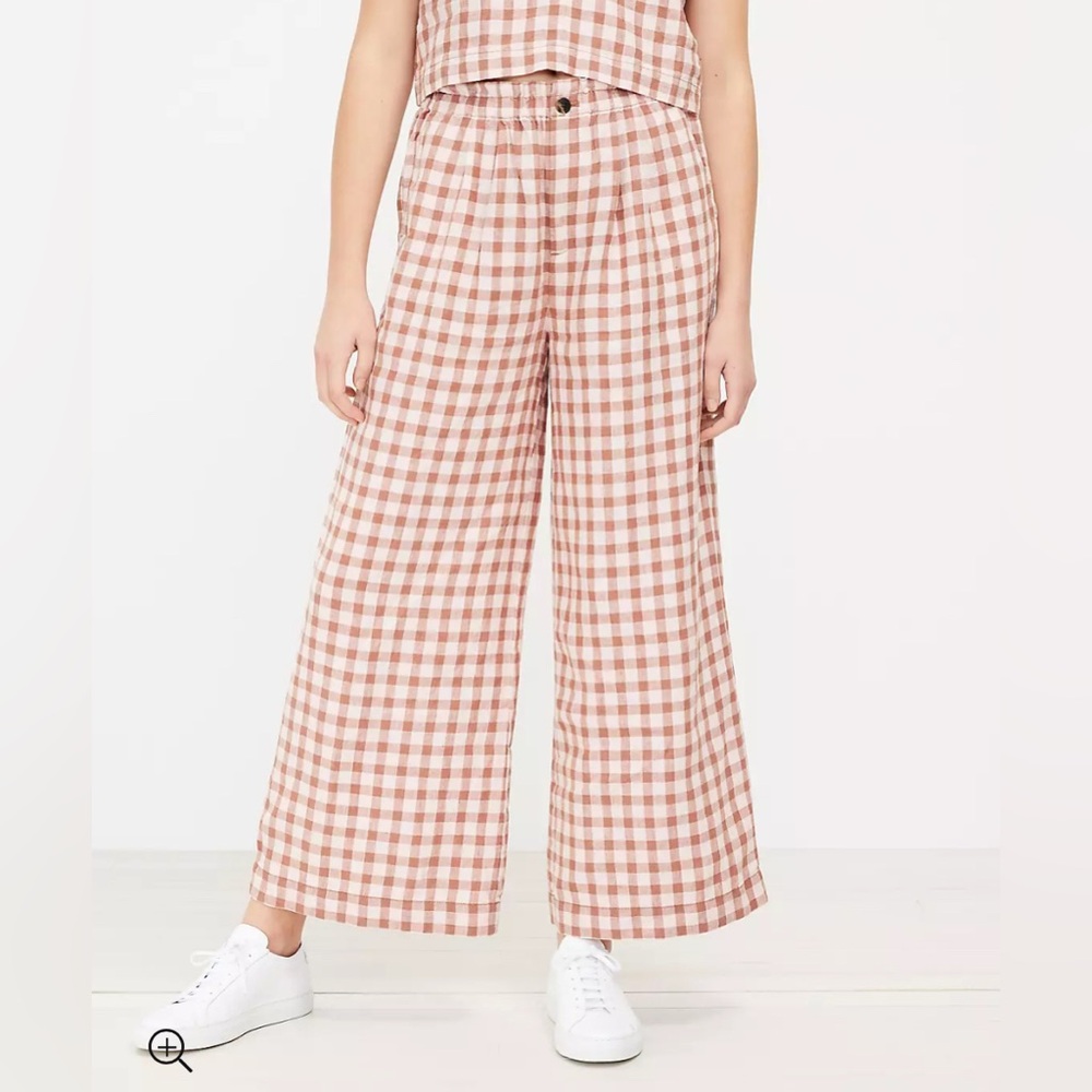 Lou & Grey Wide Leg Gingham Linen Pants